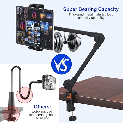 Miniatura 6 de Soporte de mesa para tablet, soporte de escritorio giratorio de 360 grados con brazo largo ajustable, compatible con iPad Pro 12.9 Air Mini y todos