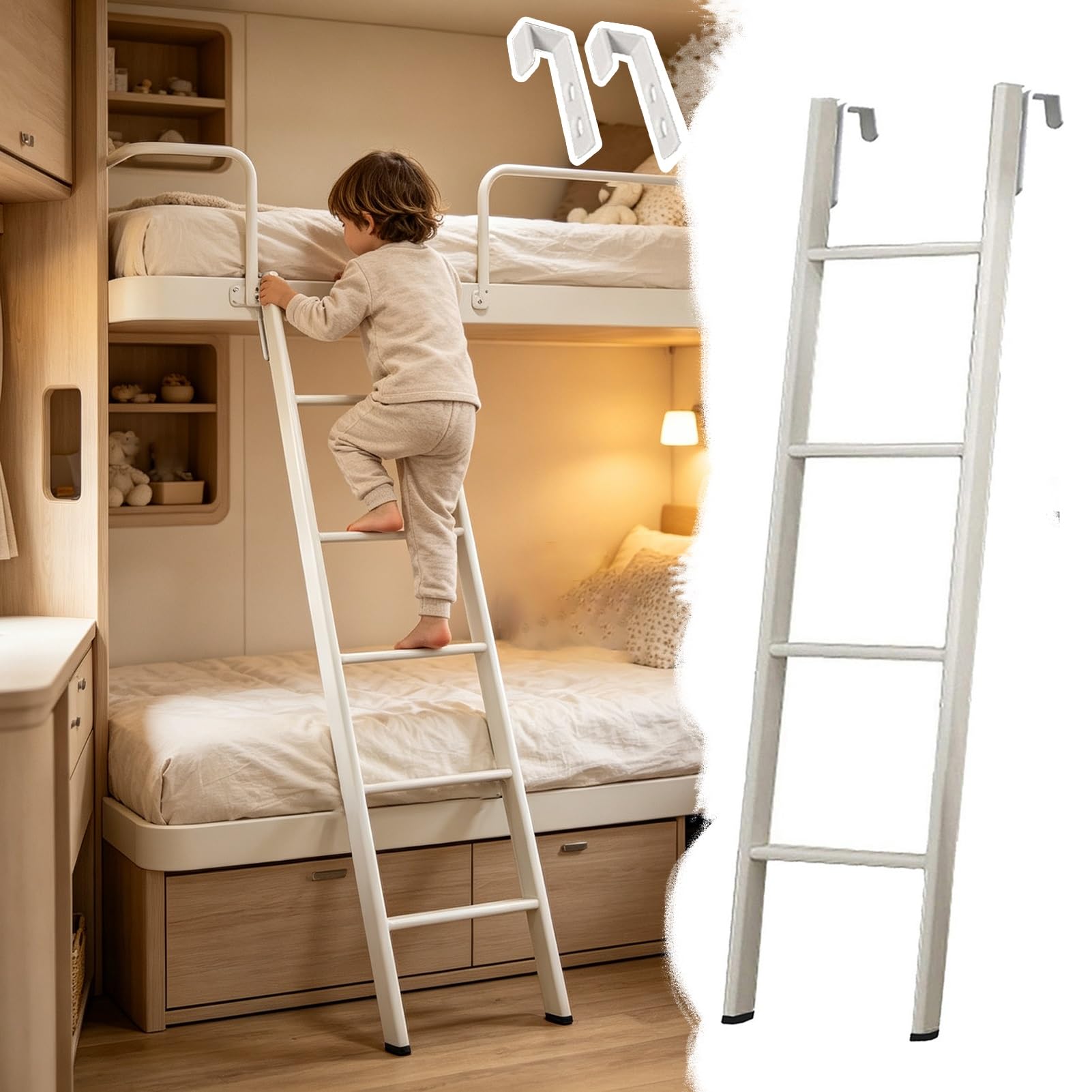 Hochbett Leiter Leiter Kinder Erwachsenen-Etagenbetten Wohnmobil, Verstellbar, Innentreppe Zum Dachboden Haken Breiter Stufe, Rutschfeste Leiter Nur, 130/140/150/160/170/180cm