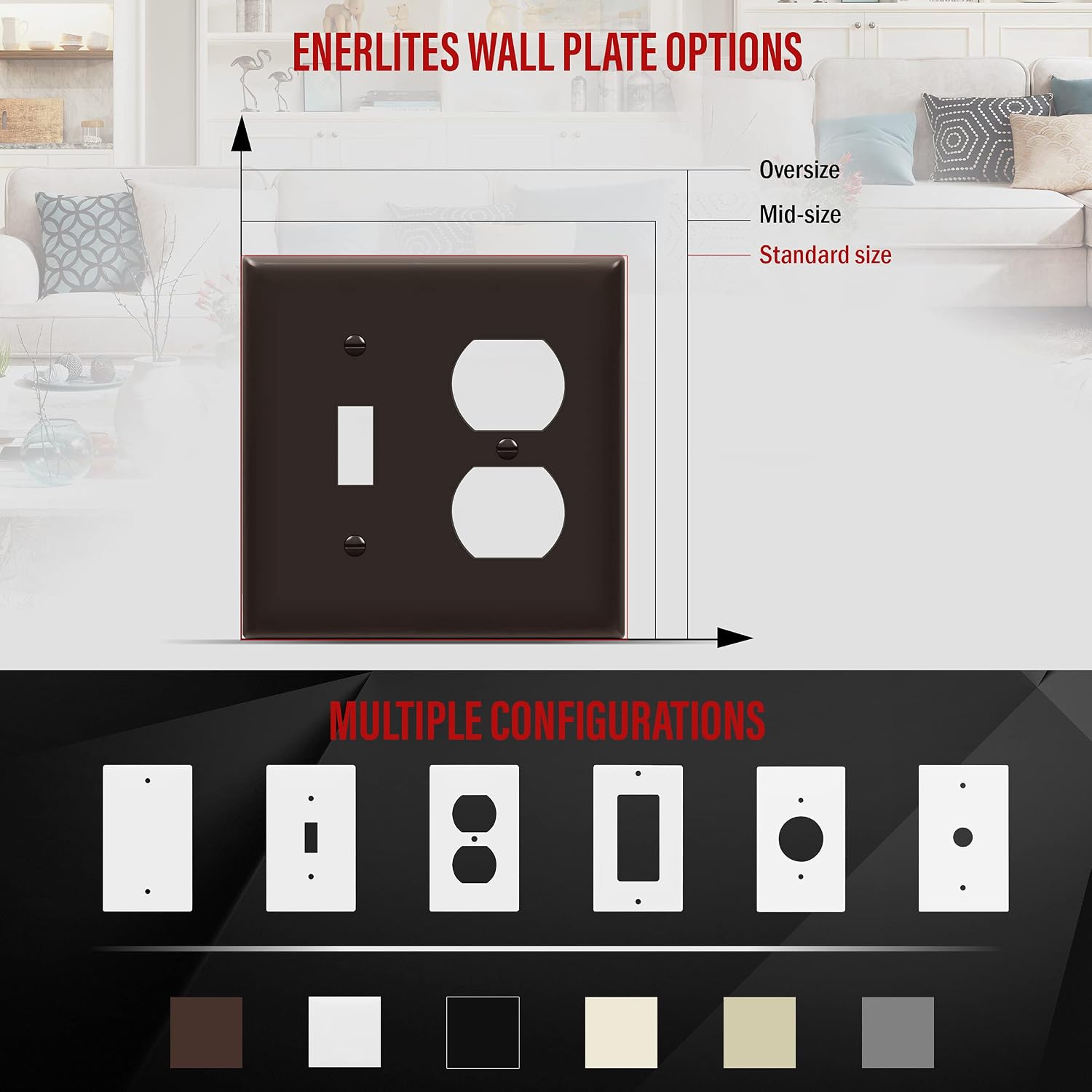 ENERLITES Combination Toggle Light Switch/Duplex Receptacle Outlet Wall Plate, Standard Size 2-Gang 4.50" x 4.57", Polycarbonate Thermoplastic, 881121-BR, Brown