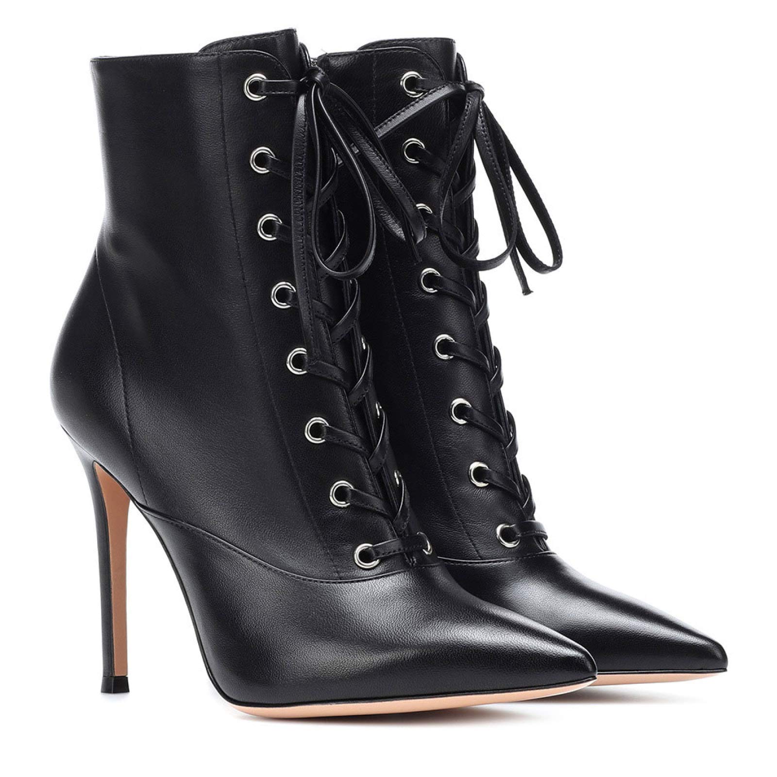 Talon Aiguille Talons Hauts 13CM pour Femmes à Lacets Bout Pointu Bottes à Talons Aiguilles Mat 34-46,Black-40