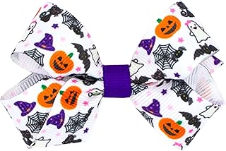 Wee Ones Girls Halloween-themed Pink Boo Ghost Printed Grosgrain Hair Bow, Halloween Characters, Mini