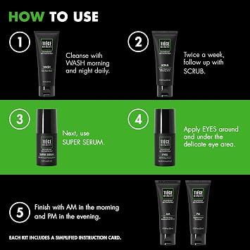 Tiege Hanley Anti-Aging Men's Skin Care Set, 30-Day, 6 Piece Kit | Level 3 Anti-Aging Routine, Daily Face Wash, Facial Scrub, Eye Cream, Serum & AM SPF & PM Moisturizers