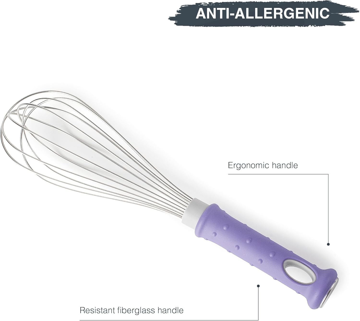 Lacor - 61592 - Fiberglass Blender, 18/10 Stainless Steel Rods, Ergonomic Fibreglass Handle, Purple, Anti-Allergic, 35 cm, Dishwasher Safe