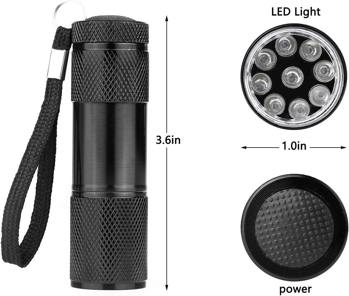 UV LED Flashlight Black Light UV Lights 9 LED Ultraviolet Blacklight Flashlights Pets Urine and Stains Detector on Clothes Carpet Rugs (8 Pack)