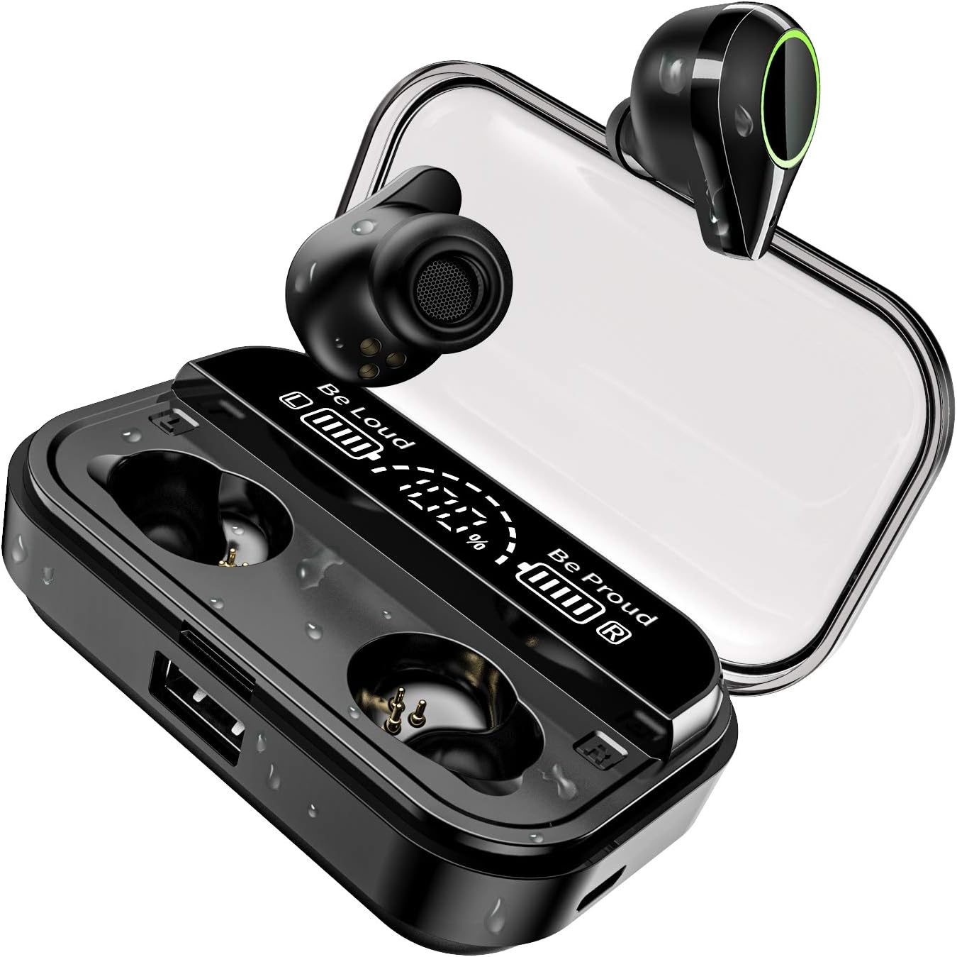 U-ROK Wireless Earphones Bluetooth 5.0 Earbuds with 4000mAh Charigng Case LED Digital Display Touch Control 90H Playtime in-Ear Headphones IPX8 Waterproof Headset Built-in Mic for Sport and Gym