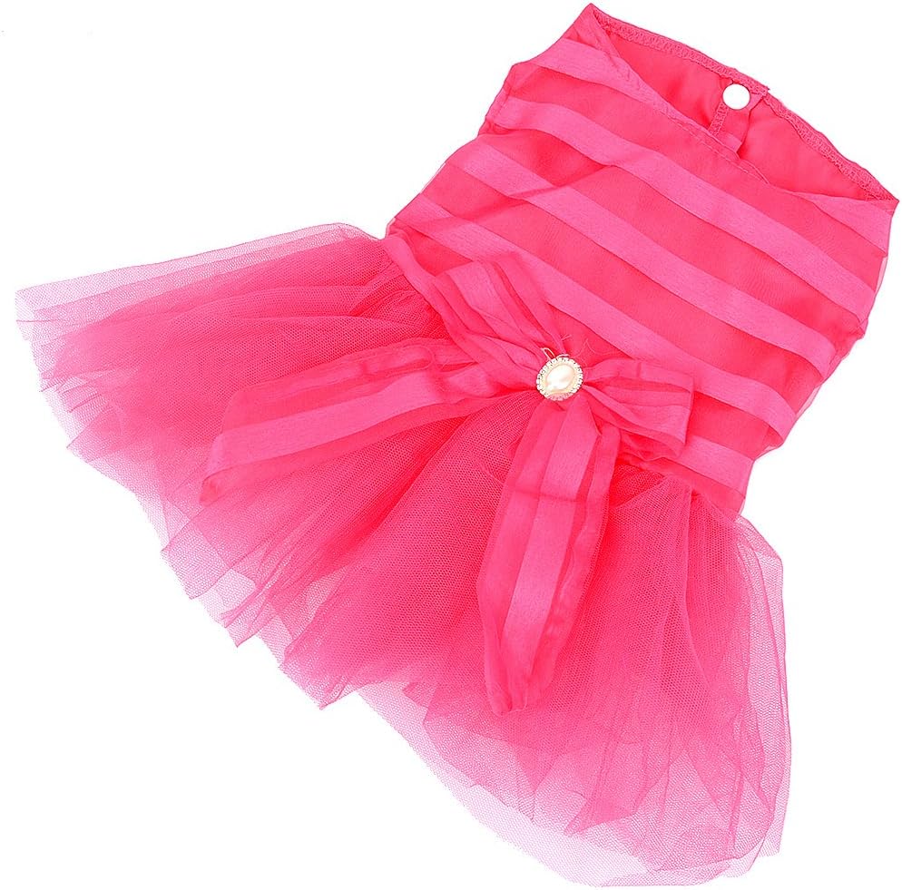 Ranphy New Bow Striped Princess Dress for Small Dog/Cat Girl Tulle Tutu Skirt Puppy Clothes Pink M - Image 4