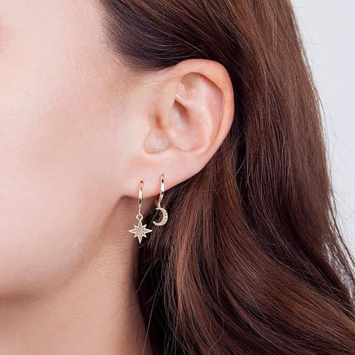 Miniatura 7 de Ldurian Aretes punk con punta cruzada para mujer, aretes colgantes de mano con bloqueo punk, Hamsa, chapados en oro de 14 quilates, con circonita