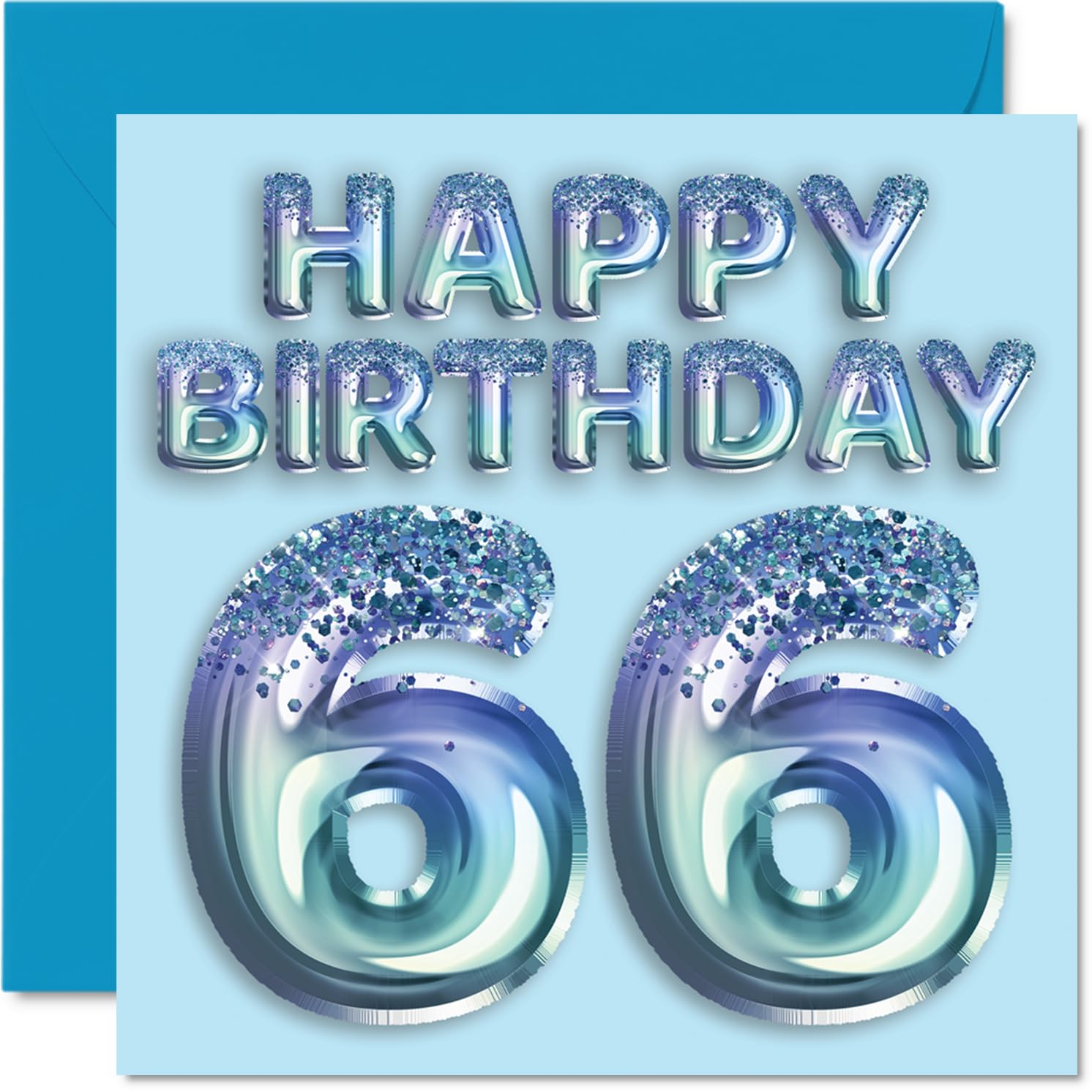66th Birthday Card for Men - Blue Glitter Party Balloon - Happy Birthday Cards for 66 Year Old Man Uncle Grandad Dad Grandpa Gran, 145mm Bday Greeting Cards Gift
