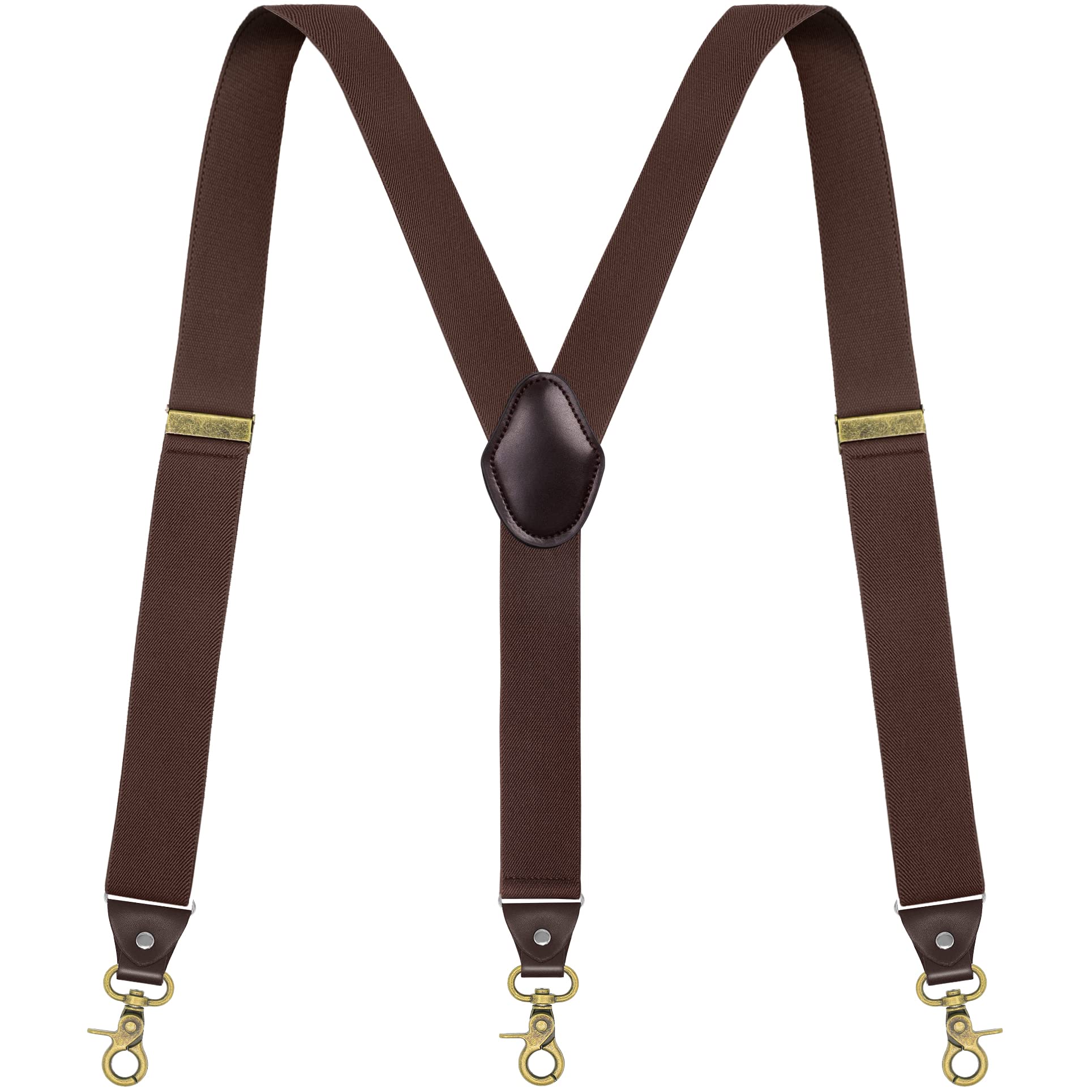 Mens Adjustable Y-Back Suspenders, with 3 Gold Clips Hooks for Jeans
