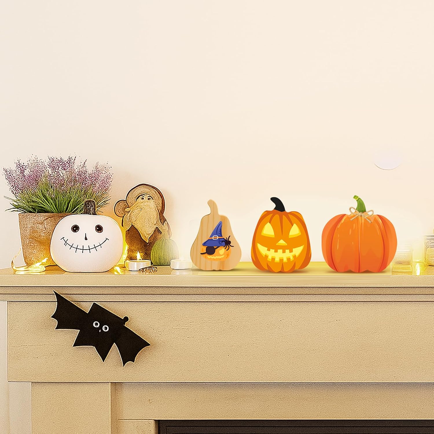 18 Pcs Fall Wooden Pumpkin Cutouts Unfinished Shaped Table Signs Thicken Thanksgiving Blank Wooden Pumpkin Blocks with Raffia for Thanksgiving, Halloween, Tiered Trays, Home Decor, DIY Crafts