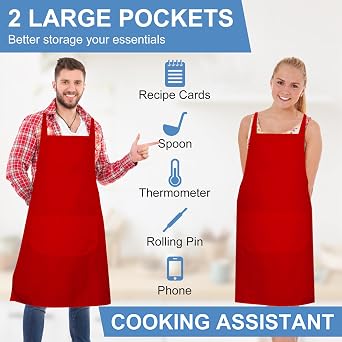 Jeffbaubl 12 Pack Bib Apron,Aprons Bulk,Unisex Plain Aprons with 2 Pockets,Blank Apron with Long Ties for Adults,23.6x27.6In