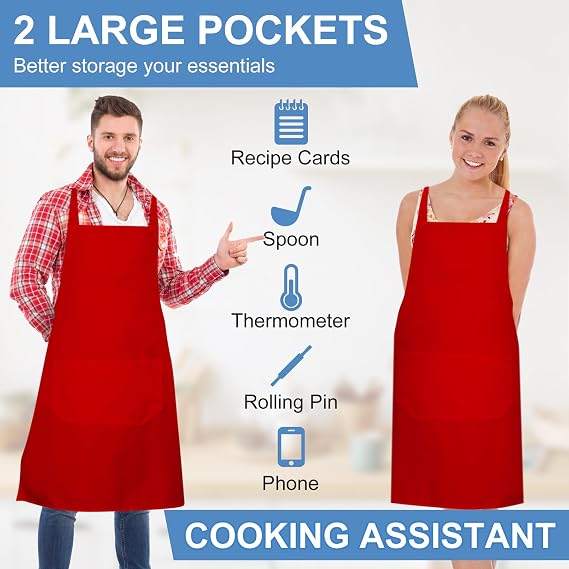 Jeffbaubl 12 Pack Bib Apron,Aprons Bulk,Unisex Plain Aprons with 2 Pockets,Blank Apron with Long Ties for Adults,23.6x27.6In