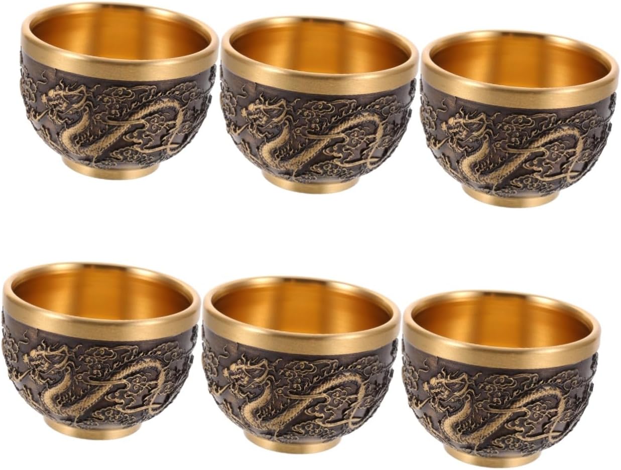 Vintage Chalice Goblet, Sacrifice Cup,1pc Teacup Brass Copper Drink Cup Retro Teaware Chinese Embossed Brass Cup Kungfu Teacup Copper Tea Cup Small Tea Cup