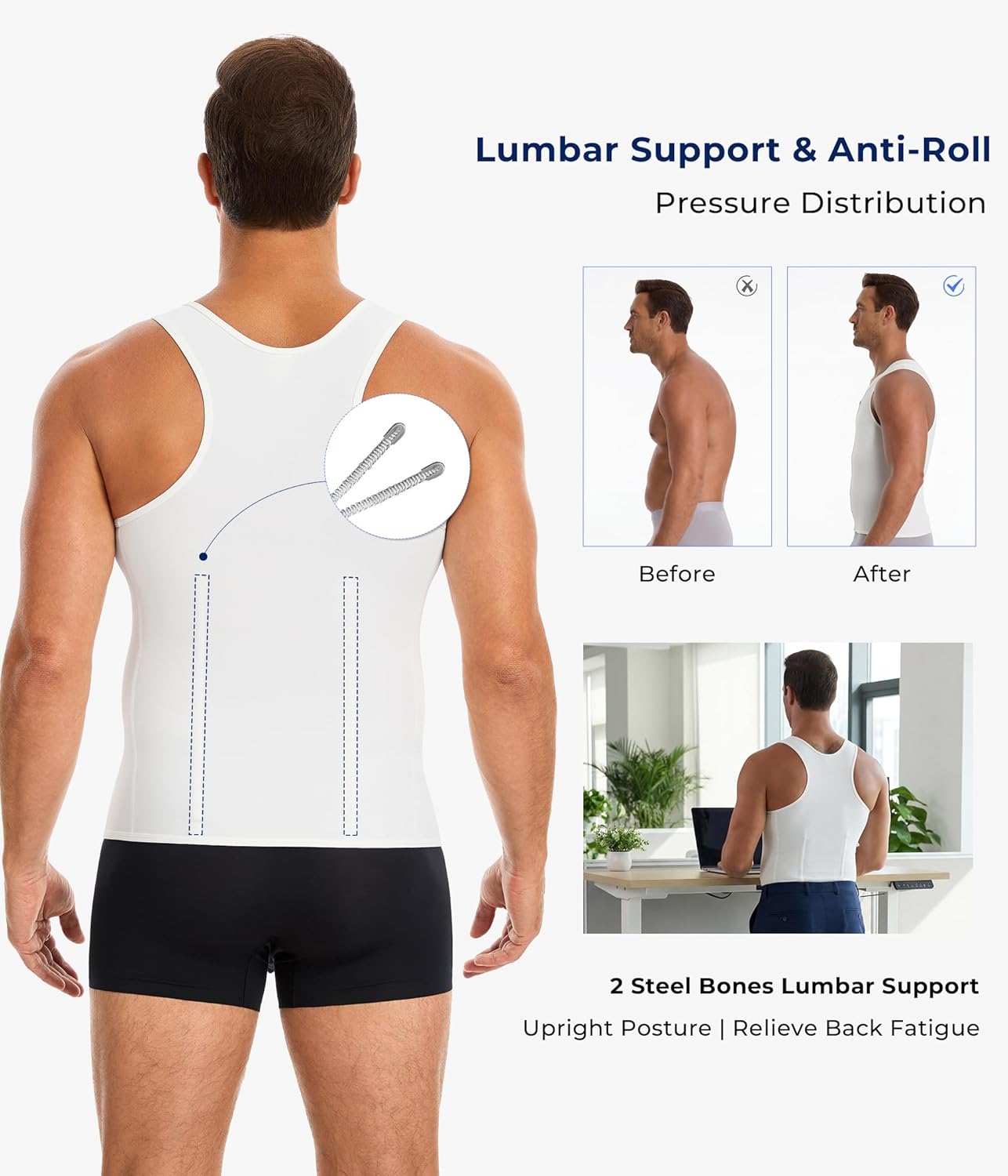 TAILONG Men's Compression Shirt - Shapewear Slimming Undershirt Tummy Control & Gynecomastia Vest Body Shaper Tank Top