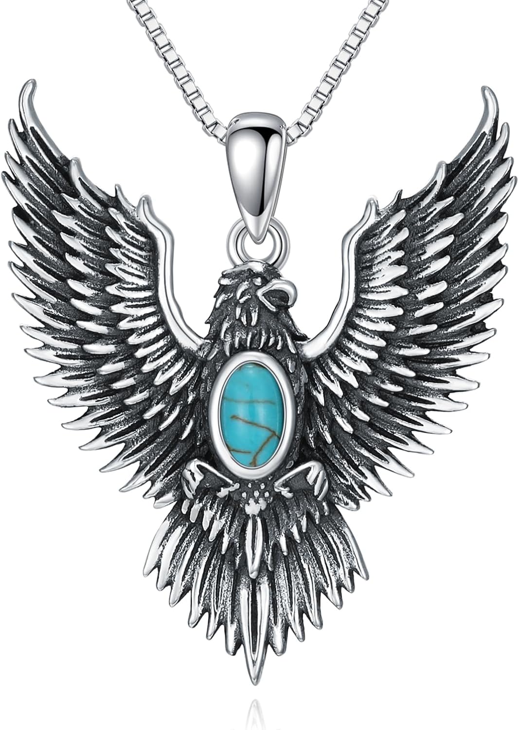 Eagle Necklace for Women 925 Sterling Silver Genuine Turquoise Gothic Hawk Eagle Pendant Necklaces Turquoise Jewelry Hawk Gift for Mom Wife