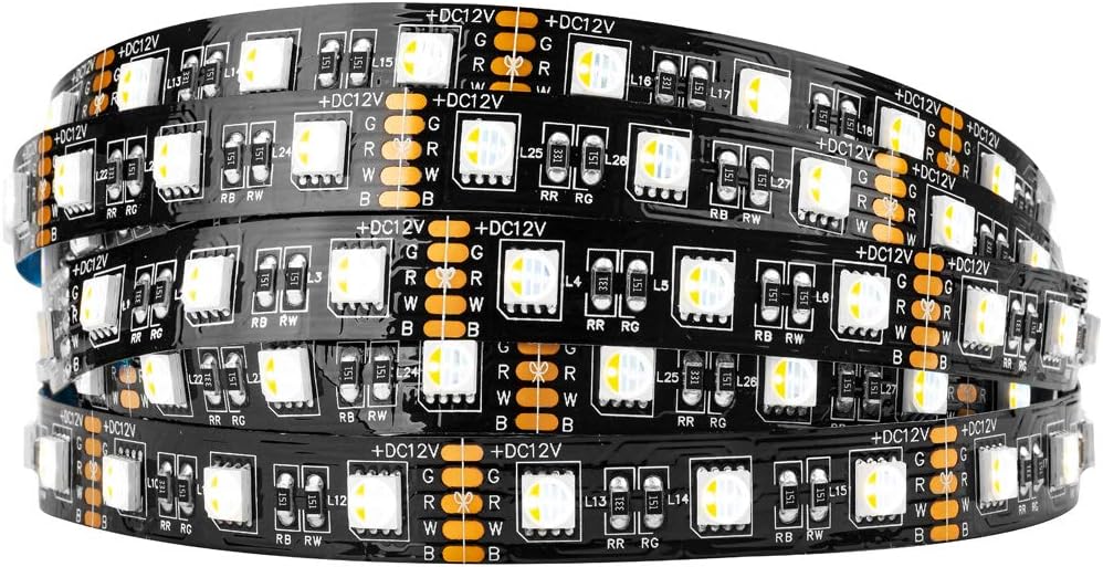 BTF-LIGHTING 5050 RGBW RGB+Warm White (2700K-3000K) 4 Colors in 1 LED 5m 16.4ft 60LEDs/m Multi-Colored LED Tape Lights IP30 Non-Waterproof Black 12mm PCB DC12V for Bedroom Kitchen Home Decoration