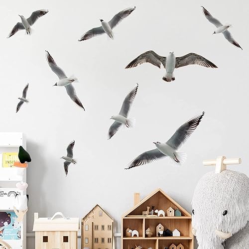 Miniatura 4 de MEFOSS Calcomanías de pared de gaviota 3D para despegar y pegar, calcomanías de vinilo para decoración de pared de pájaros marinos voladores para