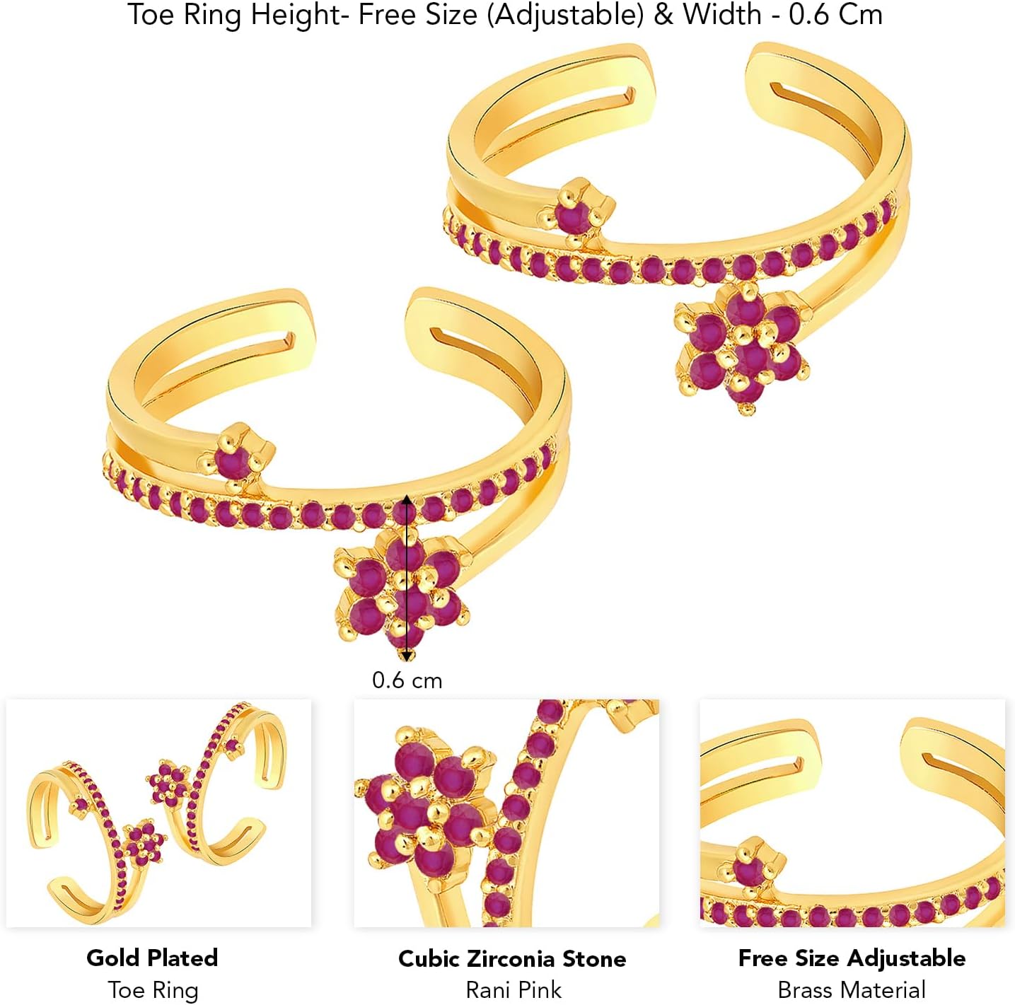 Aheli CZ Studded Adjustable Fancy Toe Ring Bichiya Jewellery for Women