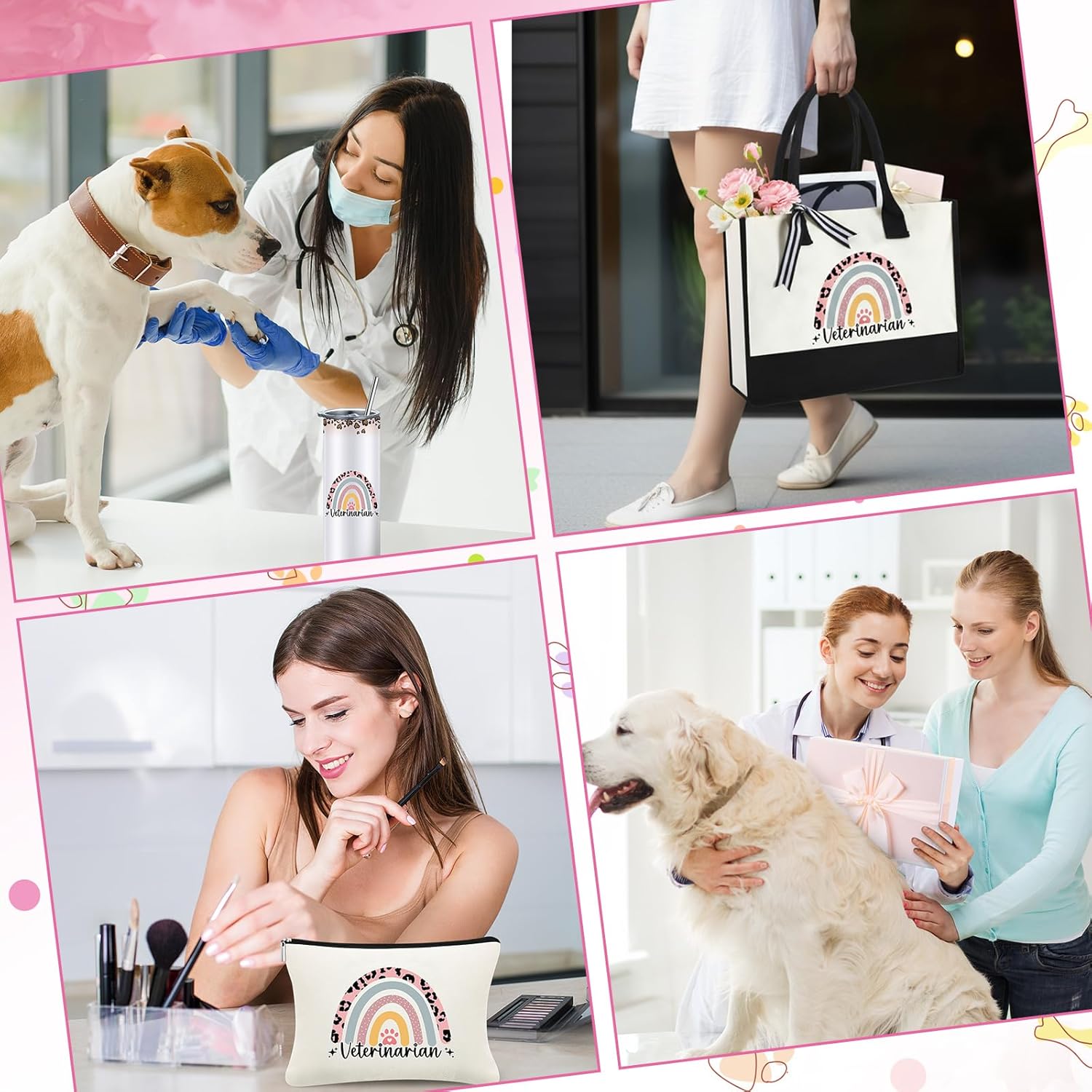 Geiserailie 8 Pcs Vet Tech Gifts for Women Including Large Veterinarian Tote Bag Cosmetic Bags Tumbler Cup Plush Socks Metal Keychain Card and Envelope for Veterinary Graduate Thank You Gift - Image 6