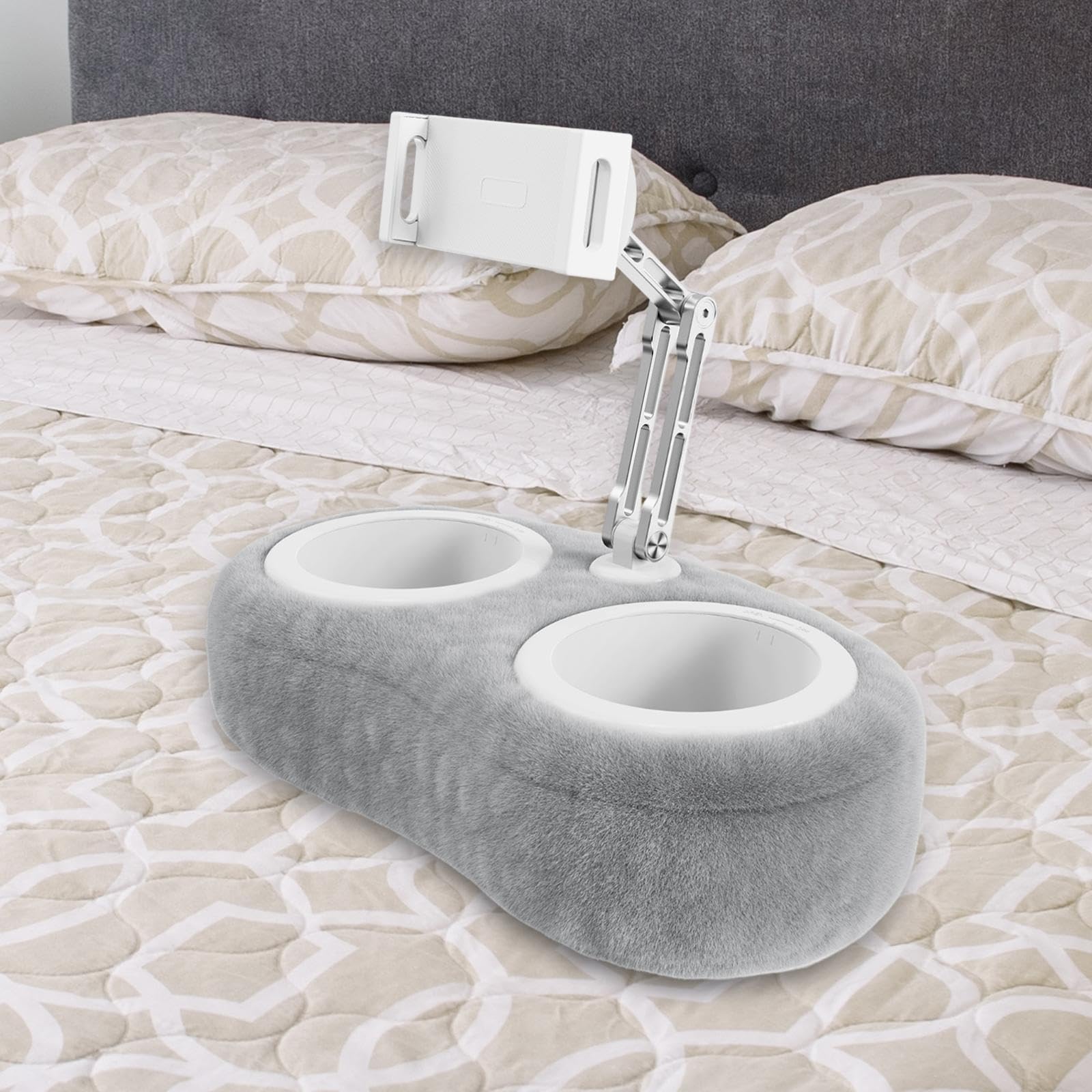 Milageto Soporte para Tableta Cojín Flexible con Ángulo Ajustable Y Brazos Articulados Multifunción Compatible con Smartphone Adecuado para Hogar Y Estudio, Gris Claro