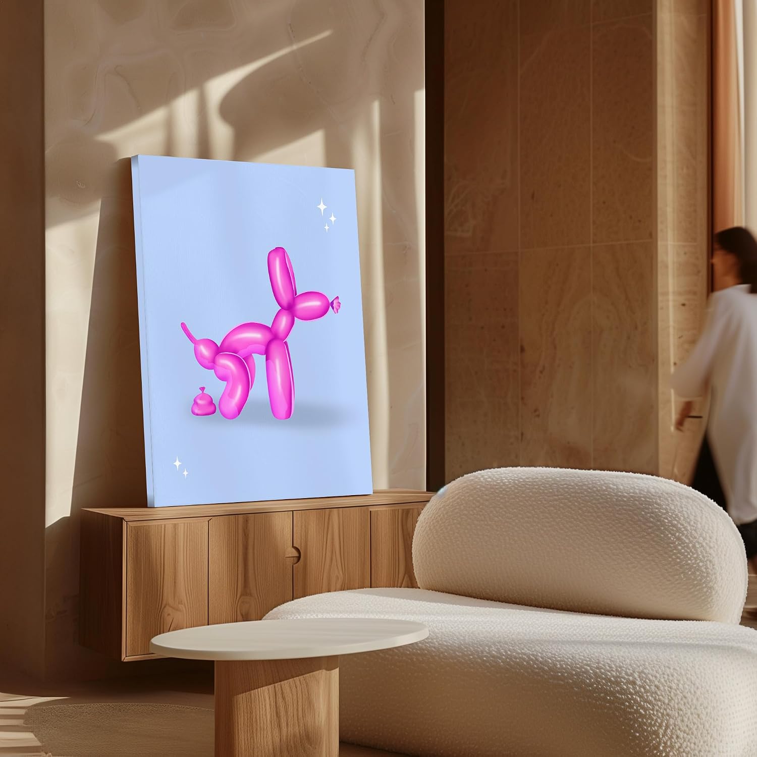 Poster Master Balloon Dog Canvas - Pooping Dog Print - Pink Minimal & Trendy Art - Guest Bath Decor - Funny Bathroom Wall Design - Humorous Art - Restroom Decor - 8x10 STRETCHED Canvas