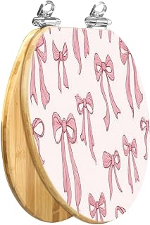 Elongated Toilet Seat Wooden Pink vintage coquettish ribbon bows seamless for fabric gift Wood Toilet Seat Slow Quiet Close Lid with Quick-Release Hinges Cover Bumpers Easy to Clean Install