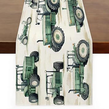 Green Tractor Kitchen Dining Table Runner, Farm Tractors Table Cloth, Decorative Table Runners, 13 x 108 Table Decor for Family Dinners Coffee Table Decoration