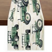 Green Tractor Table Runner, Kitchen Dining Table Decoration, Farm Tractors Table Runners for Coffee Table Family Dinners Holiday Coffee Table Decor, 13 x 90