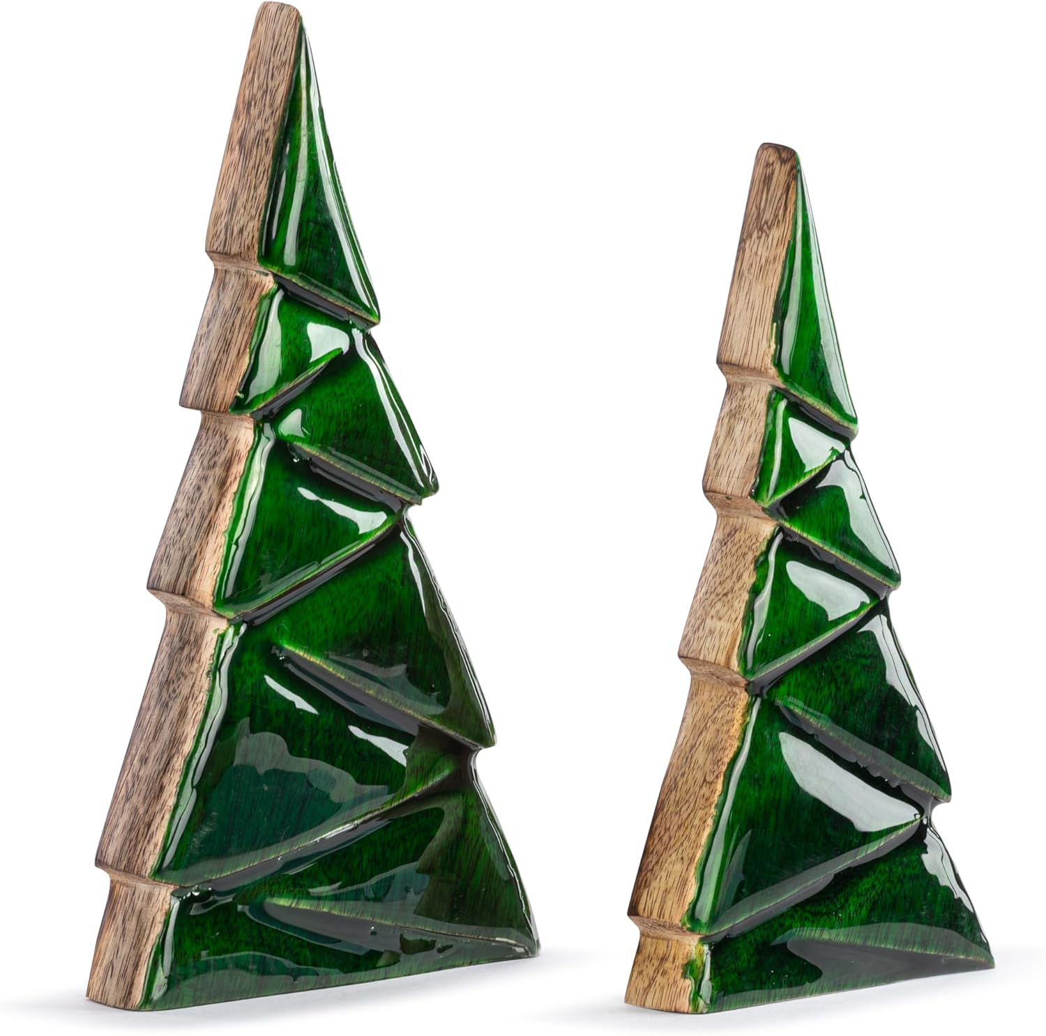 DEMDACO Christmas Tabletop Figurine Holiday Statue from Holly Lodge Collection 5 x 10 Inch Enameled Wood Green Tree Assorted Set of 2