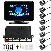 Shkalacar Car Parking Sensors, 8 Sensors Kit Parking Sensors Front &amp; Rear Support, Desplay LED, Acoustic Car Reverse Backup System Warning/Buzzer/Mute with 8 Parking Sensors Distance Detection