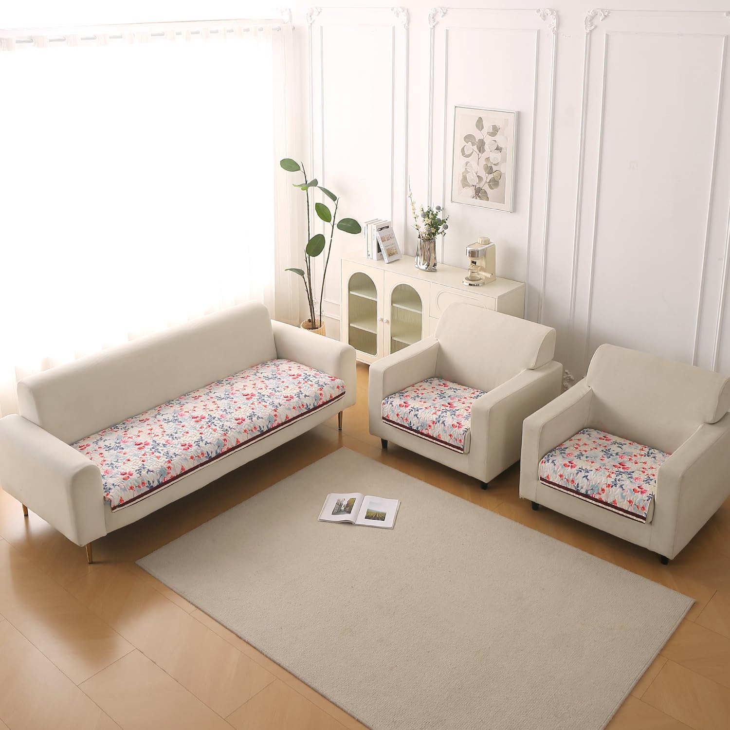 Velvet Sofa Backrest Mat - Pansies Teal -14