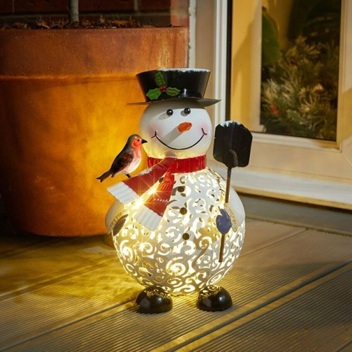 Marco Paul Christmas Snowman Ornament - Warm White LED Pre-Lit Outdoor Christmas Light Battery Powered Snowman Decoration for Indoor Xmas Decorations