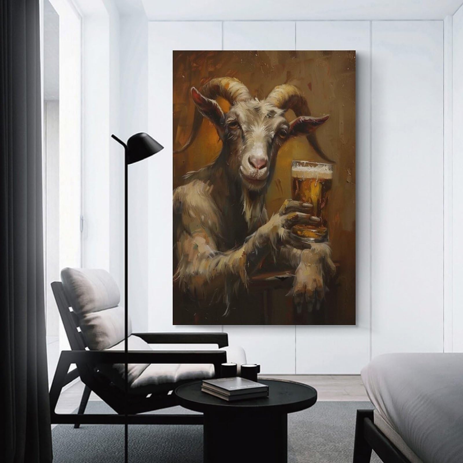 Junmoney Beer Drinking Goat Decorative Wall Artwork 12x18inch(30x45cm), for Corridors, Hallways Or Apartment Entries, Home Artwork for First Impressions