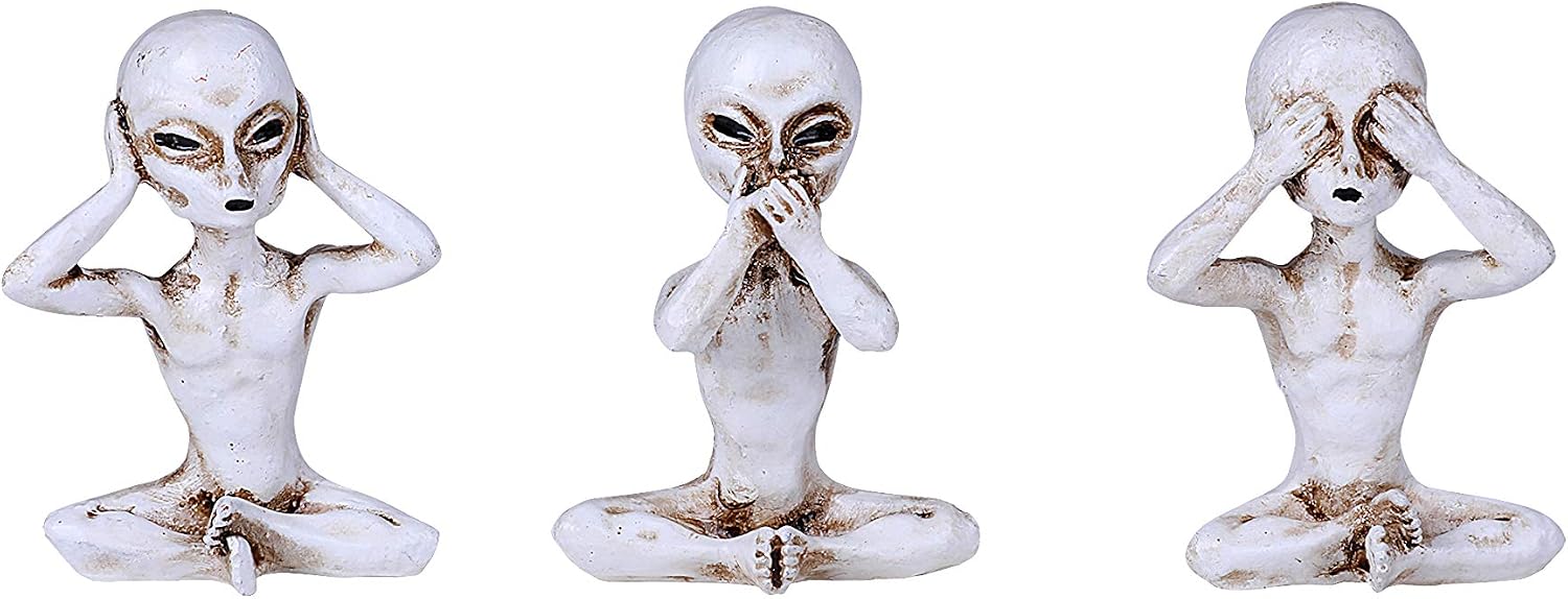Pacific Giftware Small Hear See Speak no Evil Alien Resin Figurine Set