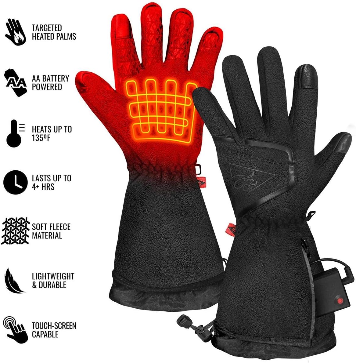 ActionHeat 2.0 単3電池加熱手袋 女性用 タッチスクリーン加熱フリースグローブ 冬 アウトドア ウォーキング