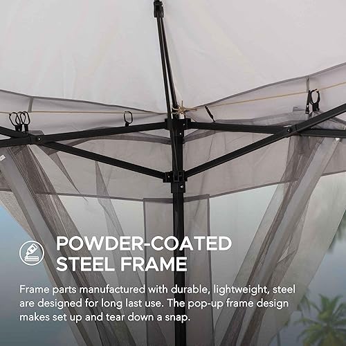 Miniatura 3 de Sunjoy Cenador instantáneo desplegable de 11 x 11 pies, marco de acero portátil para exteriores, toldo superior de 2 niveles con malla y bolsa de