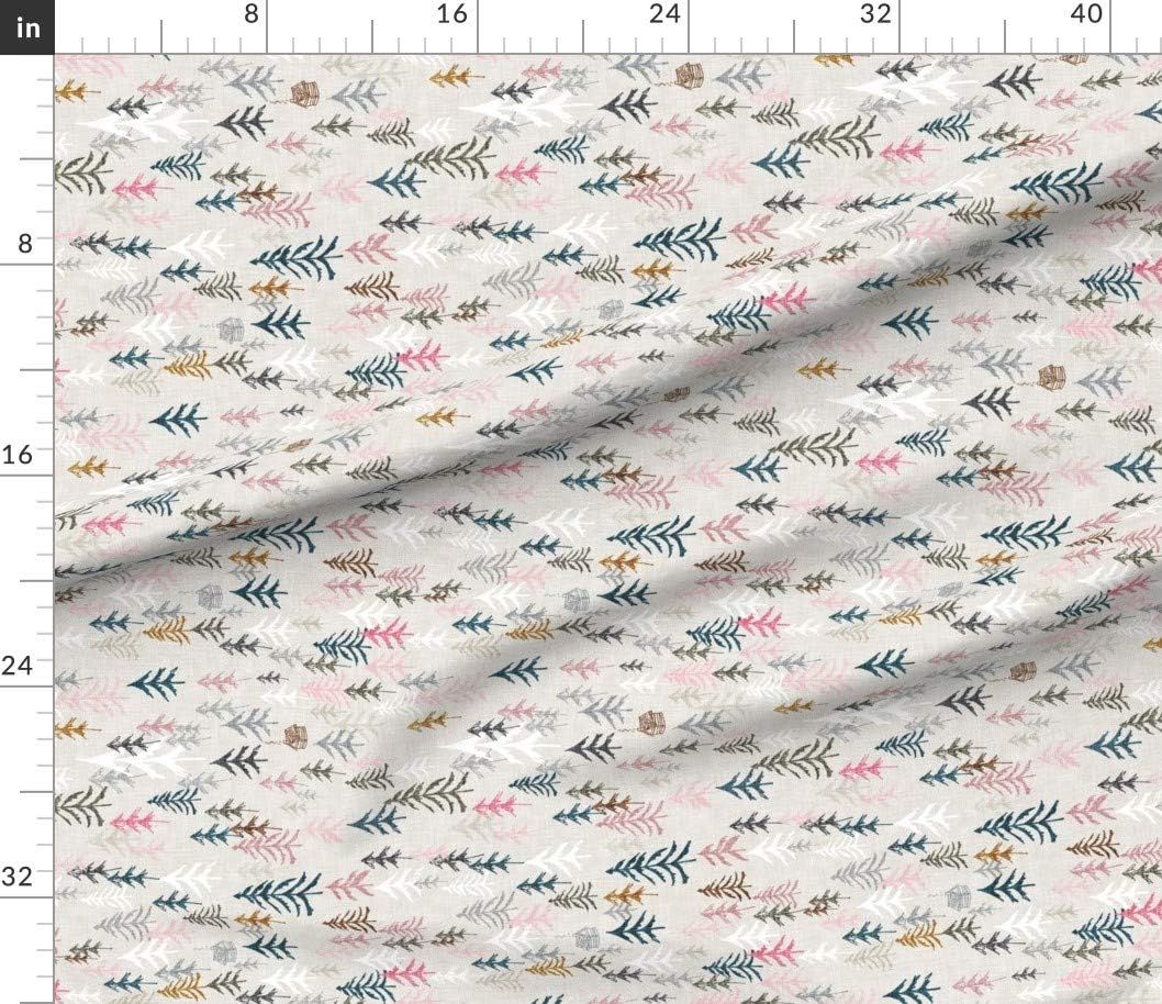 Spoonflower Fabric - Pink Railroad Forest Adventure Outdoor Pine Fir Tree Printed on Petal Signature Cotton Fabric by The Yard - Sewing Quilting Apparel Crafts Decor