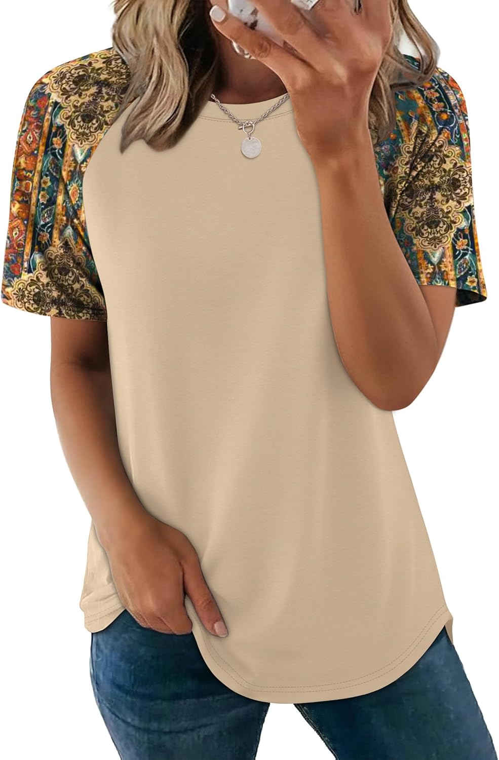 WIHOLL Summer Tops for Women 2026 Trendy Short Sleeve Shirts Crew Neck Tops Curved Hem Fashion Clothing - Image 2