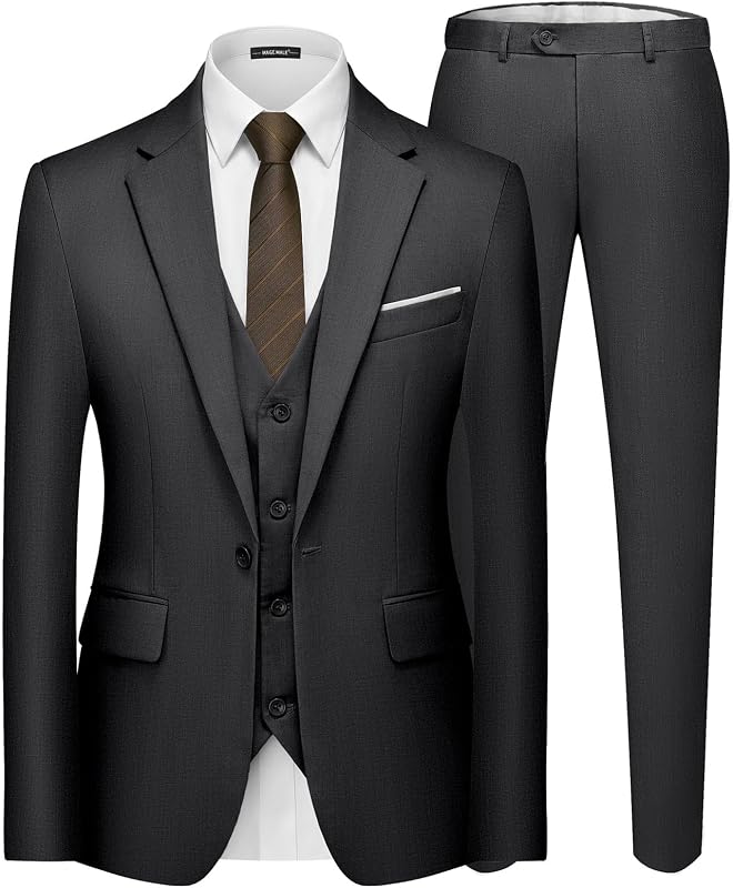 Men's 3 Pieces Suit Elegant Solid One Button Slim Fit Single Breasted Party Blazer Vest Pants Set
