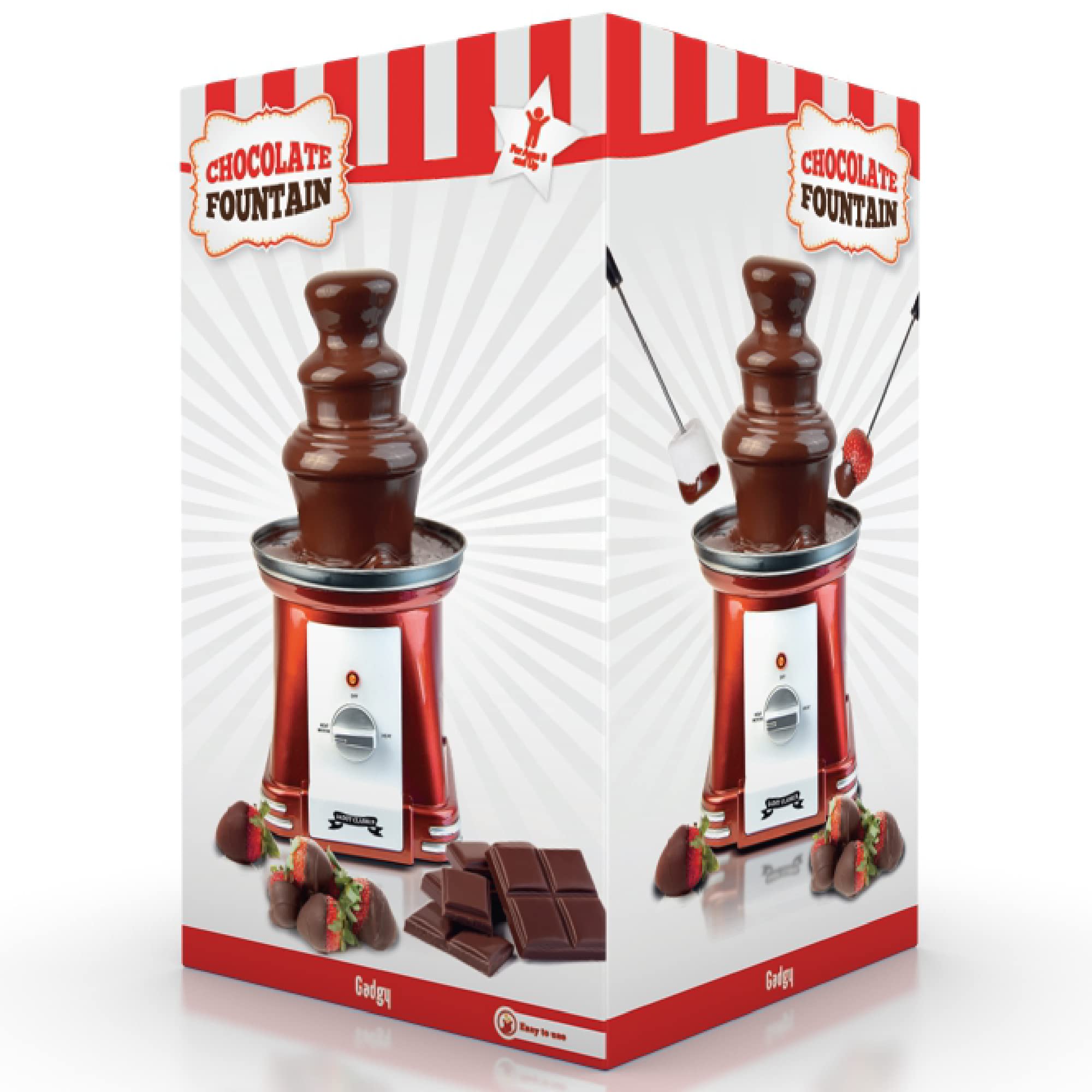 Gadgy Fontaine à Chocolat à 3 niveaux - Fontaine à Chocolat en Acier Inoxydable - Fontaine à Chocolat Retro Look - Fondue à Chocolat 90 Watt - Cascade à Chocolat Rouge