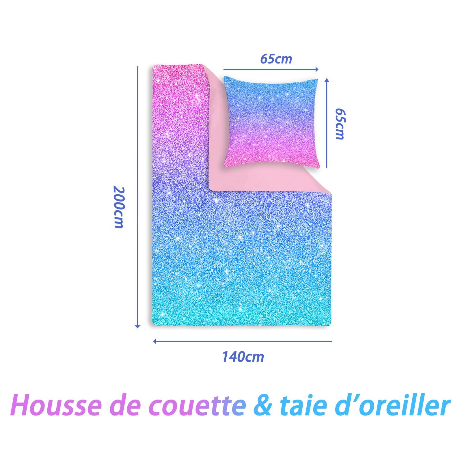 Yasida Kinderbettwäsche 140x200 Cm – Regenbogen-Design Mit Wolken, Sternen, Mond, Rosa Mikrofaser, Inkl. Kissenbezug 65x65 Cm