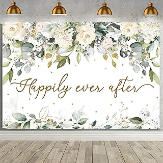 MEHOFOND 7x5ft Happily Ever After Backdrop for Wedding Eucalyptus Leaves White Floral Photography Background Happily Ever After Bridal Shower Wedding Party Decorations Banner Photo Props