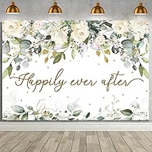 MEHOFOND 7x5ft Happily Ever After Backdrop for Wedding Eucalyptus Leaves White Floral Photography Background Happily Ever After Bridal Shower Wedding Party Decorations Banner Photo Props