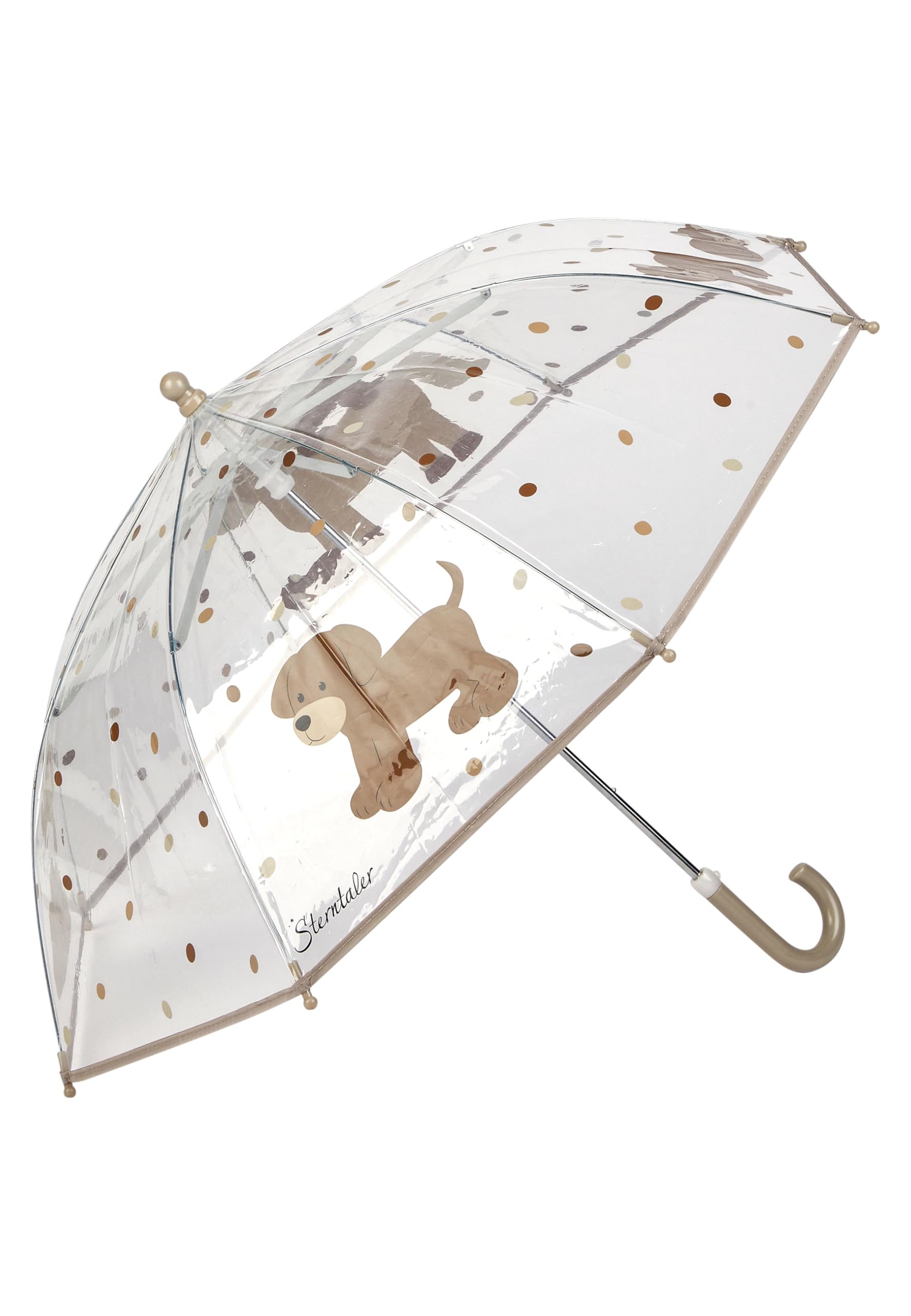 Sterntaler Ombrello per bambini con chiusura in velcro, trasparente con manico semicircolare – per bambini con pois e motivi animali, trasparente, multicolore