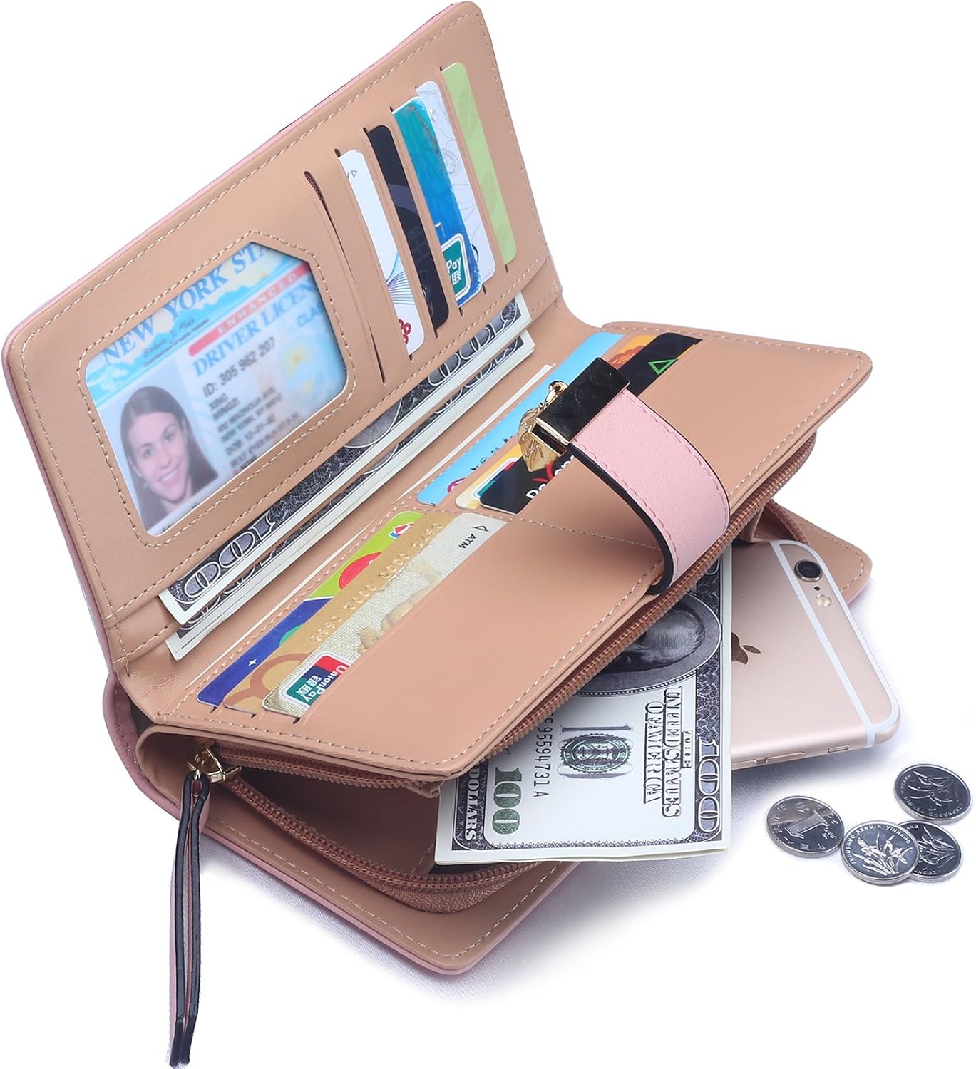 Miniatura 6 de Vodiu - Monedero corto de cuero para mujer, cartera mediana con hojas plegables, monederos pequeños con hebilla y cremallera