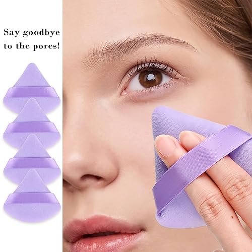 Miniatura 6 de RAREIUS 8 esponjas triangulares de terciopelo suave para maquillaje en polvo suelto, esponja de maquillaje para contornear base húmeda y seca,