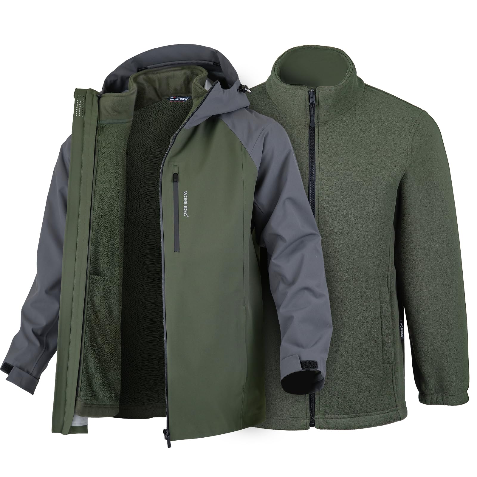 WORK IDEA Herren 3-in-1 Jacke, Wasserdicht (10000 mm Wassersäule), Atmungsaktiv, Winddicht mit Kapuze und Fleece-Innenjacke - Funktionsjacke für Wandern, Fahrrad, Camping und Outdoor