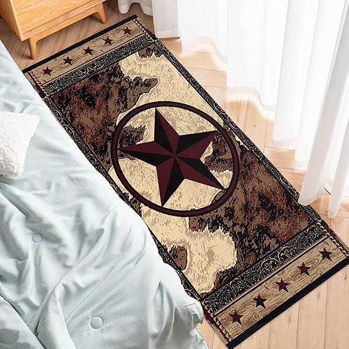 Miniatura 4 de Tapete de cocina para pasillos, Western Star, estilo rústico vintage, marrón, lavable, antideslizante, de puntos de goma para lavandería, baño,