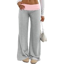 Womens Low Rise Baggy Pants Foldover Wide Leg Pajama Bottoms