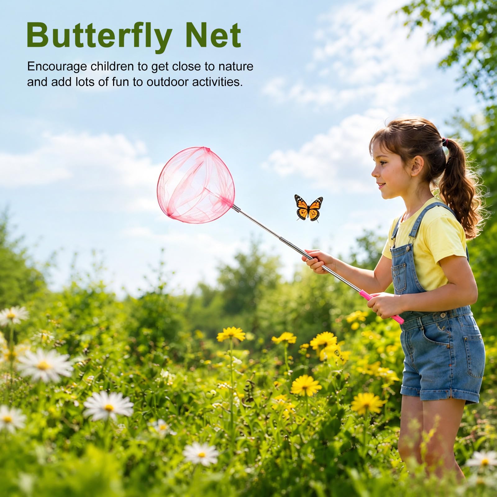 M METERXITY 1 filet de pêche télescopique pour adolescents, extensible de 48 cm, petits filets avec poignée réglable pour attraper les insectes/petits poissons/crevettes/aquarium/extérieur [Rose]